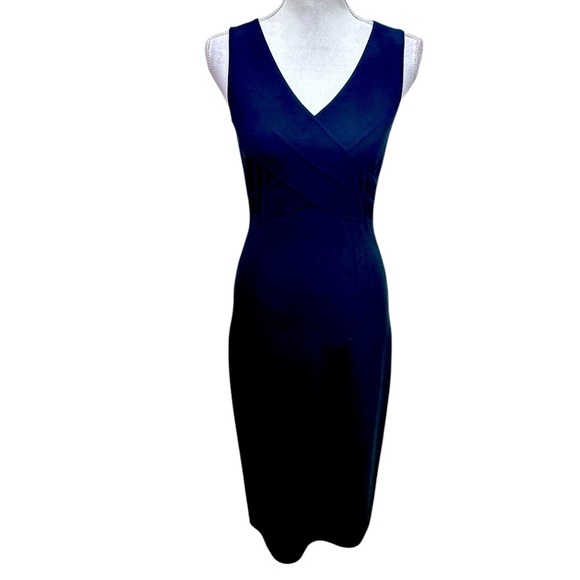 Michael Kors Black stretchy bodycon Midi Dress V-Neck Sleeveless size 4 - Picture 1 of 10